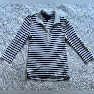 Tommy Hilfiger Long Sleeve polo Shirt. Blue & White. Small
